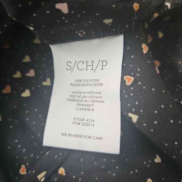 Cabi Blouse Black w/ Colorful Tiny Hearts, Peplum, Ruffles Neckline, Snaps,‎ Sm. - Picture 8 of 10